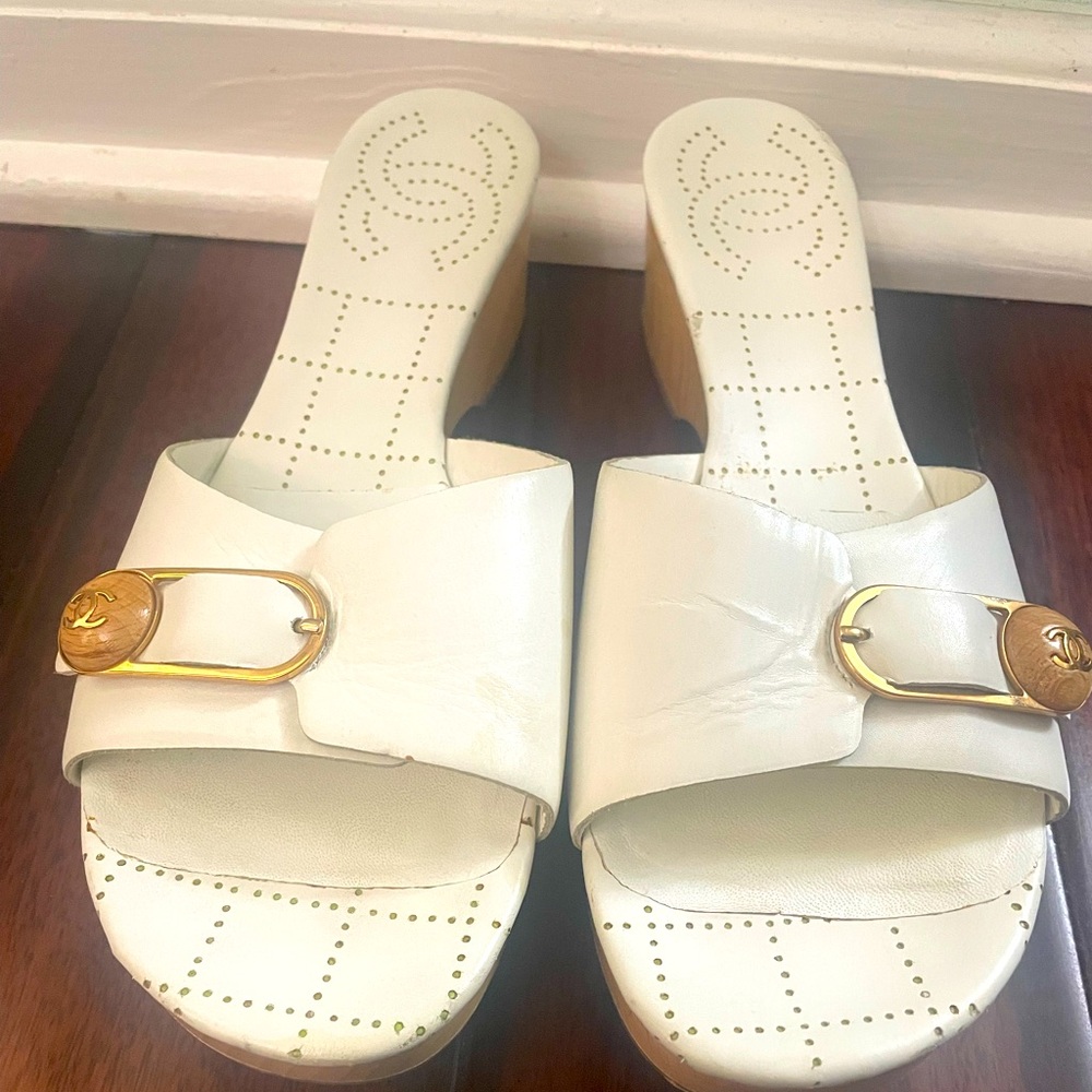 Chanel Authentic Vintage Wooden Sandals Size